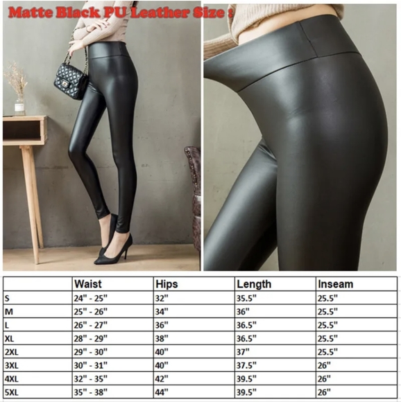 Faux PU Leather Skinny Pants High Waist Push Up Butt Lift Stretch Matte Leggings - Picture 8 of 8